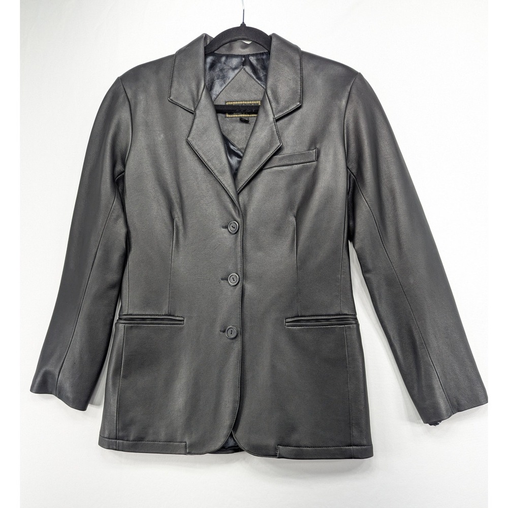 Vintage Compagnie‎ Internationale Express Black Leather Blazer Jacket Womens M